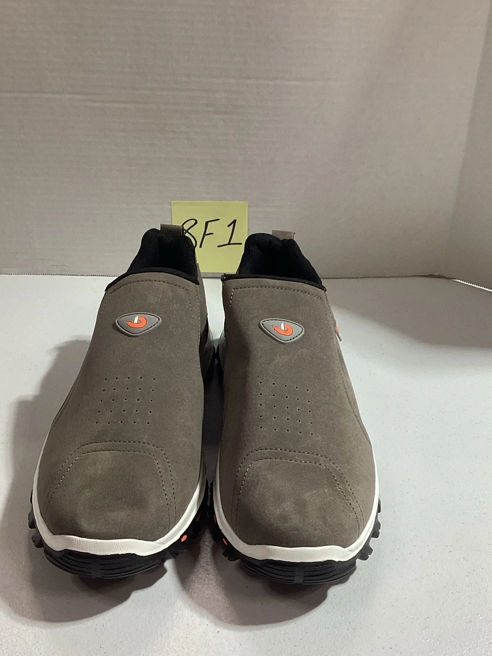 Men's Slip-On Suede Shoes - Gray with Orange Accents